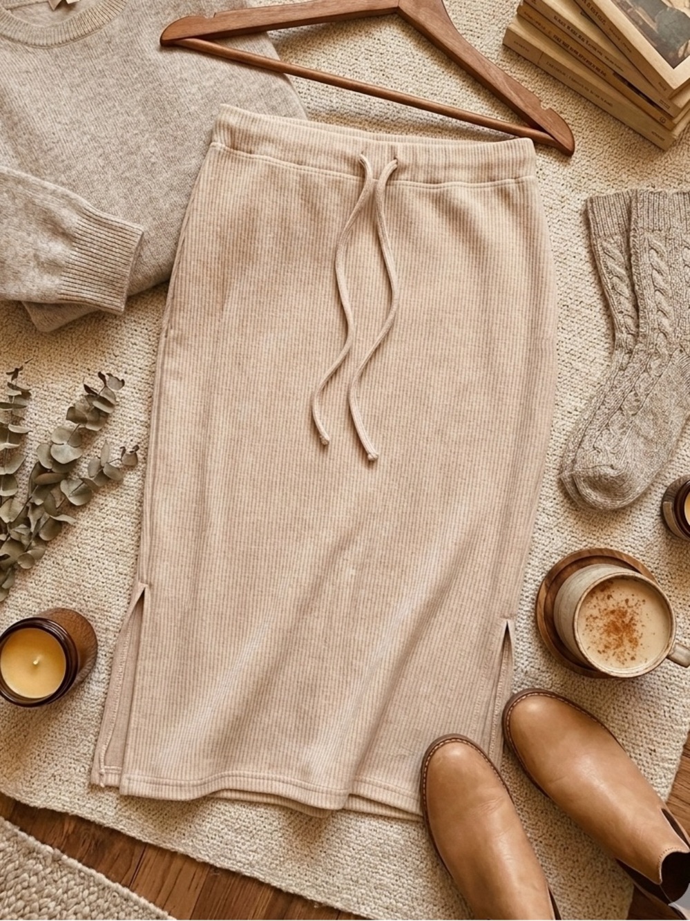 Brass & Roe Ribbed Midi Skirt